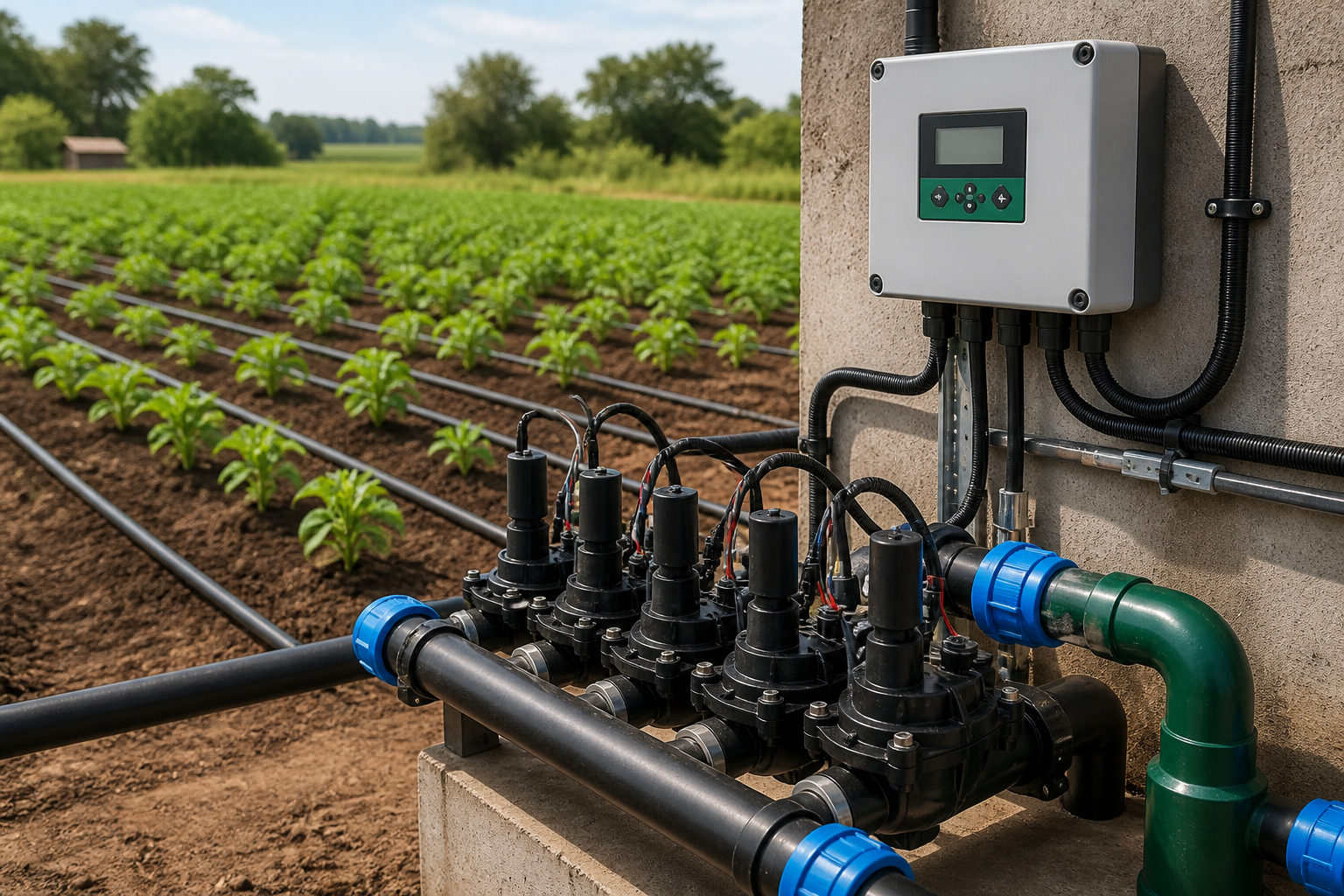 Solenoid valve irrigation automation manifold with controller