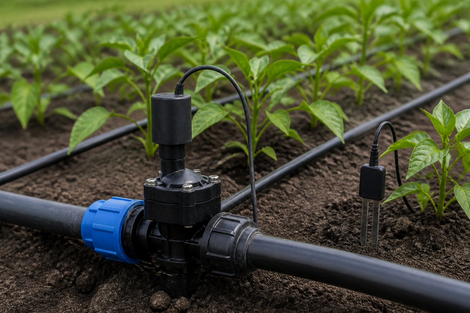 Single solenoid valve installed on a drip irrigation line